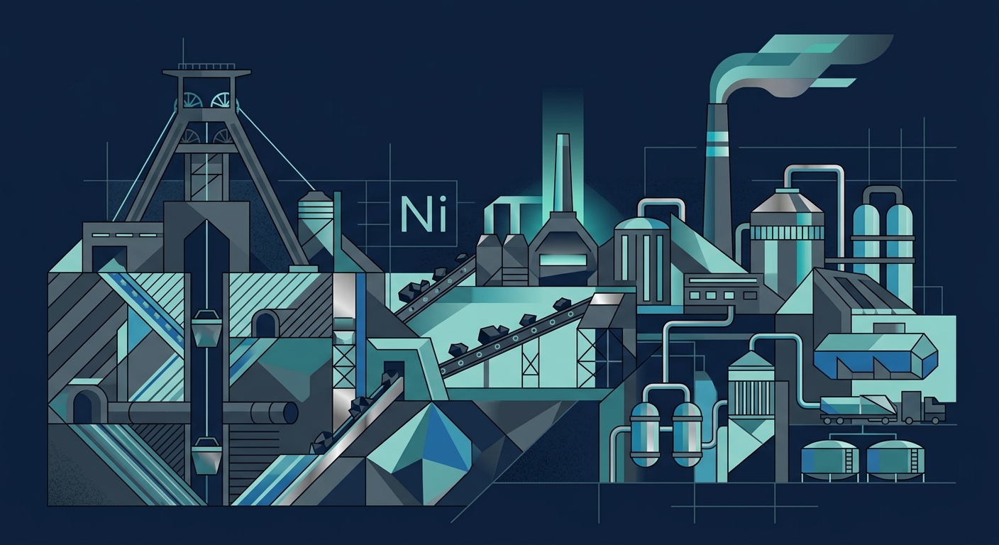Abstract illustration of Western Australian nickel mining operations and processing infrastructure